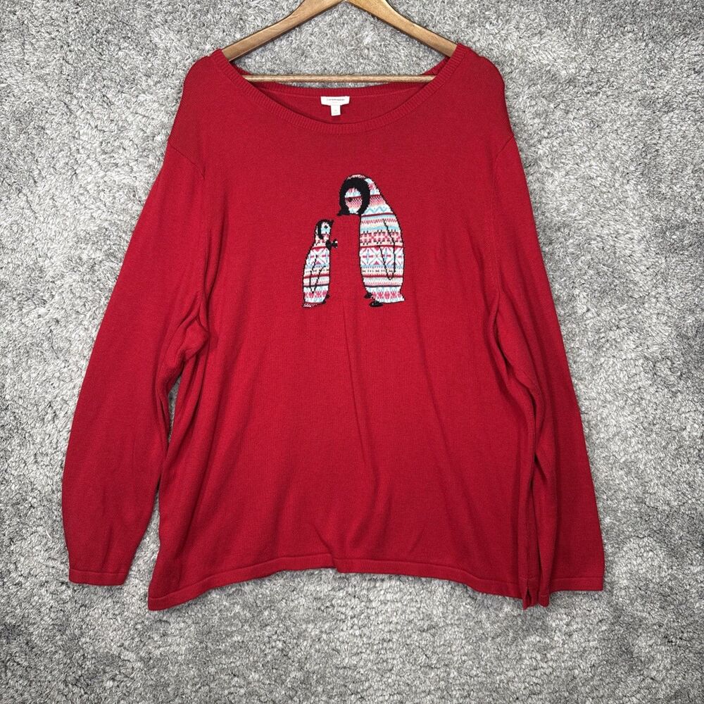 Talbots Woman 3X Penguin Novelty Graphic Sweater Red